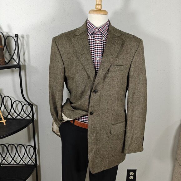 Nautica Men's Flannel Sport Coat Blazer‎ Three Button Brown Lambs Wool Soft 44L